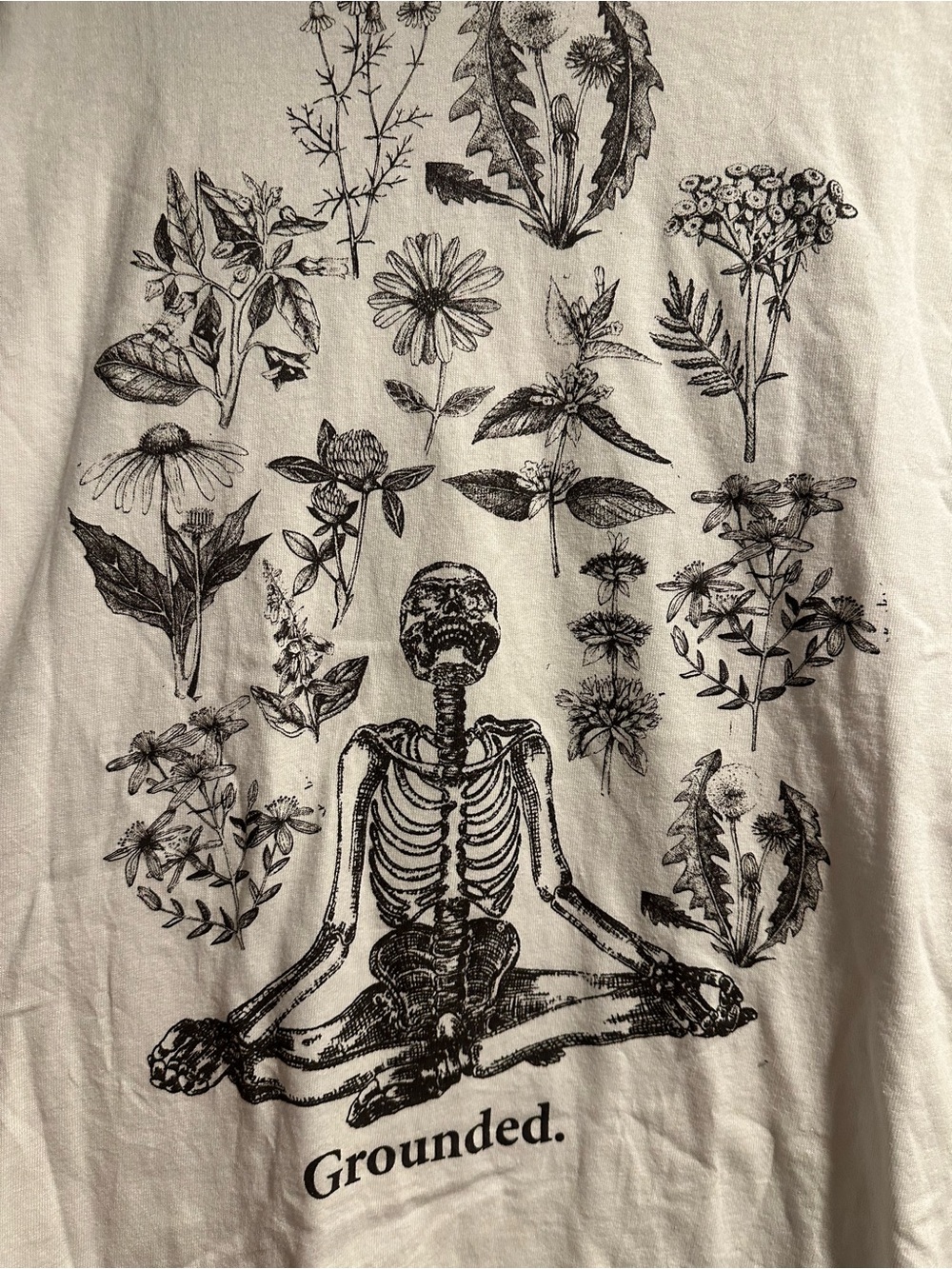 Gildan White Graphic Tee with Black Botanical Skeleton Print - Picture 2 of 4